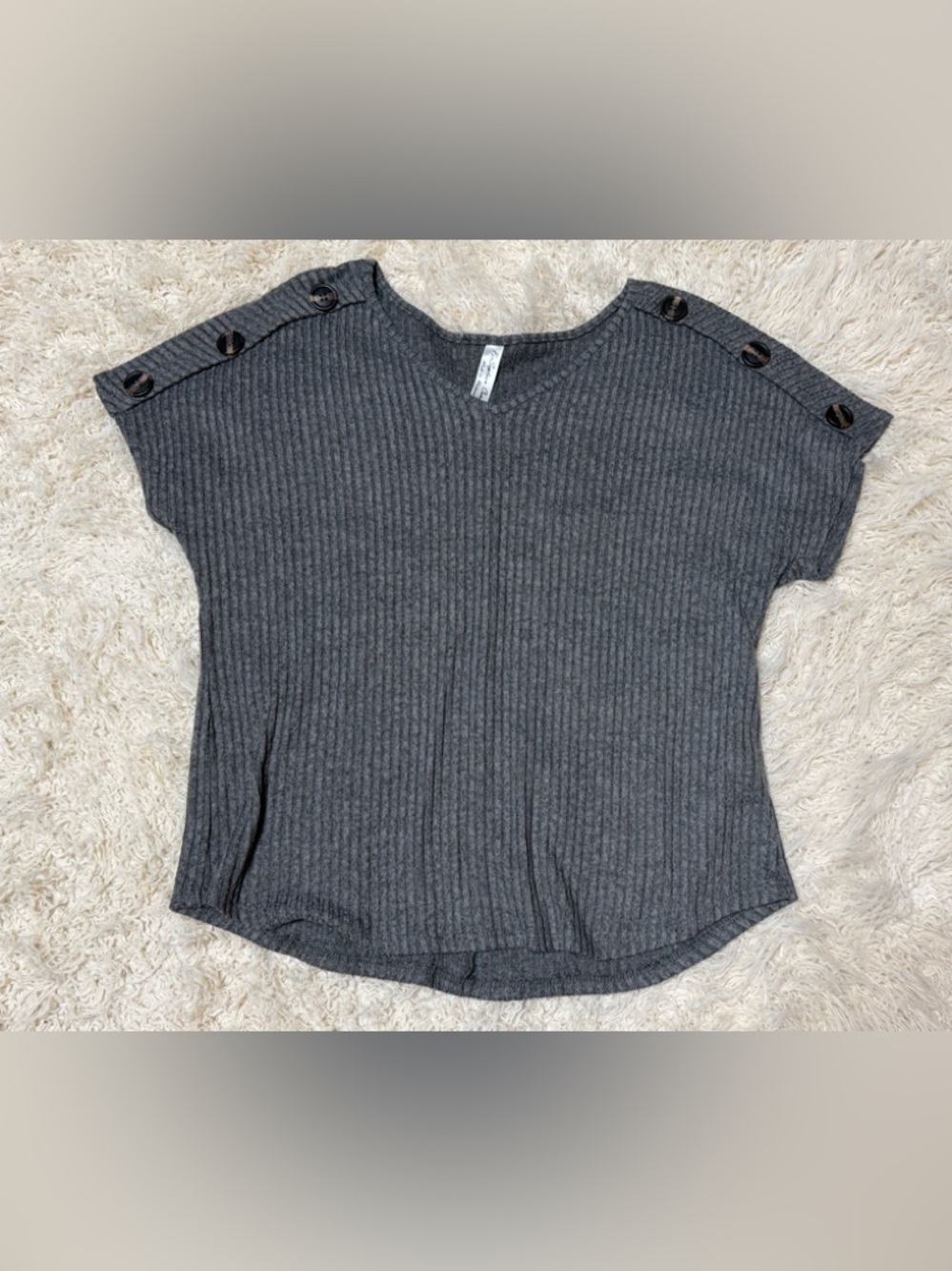 PerSeption Concept women’s large Charcoal Ribbed Button-Shoulder knit top